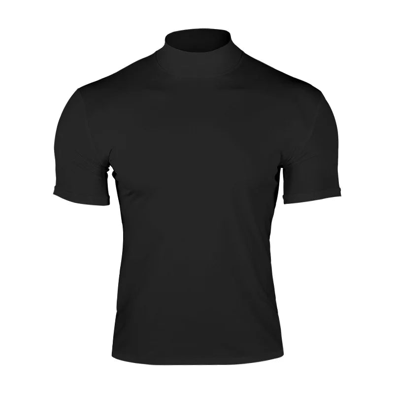 Summer Men Turtleneck Cotton Short Sleeve Slim Body T-Shirt Men Solid Color Base shirt Modale High Collar Short-sleeved Tshirt