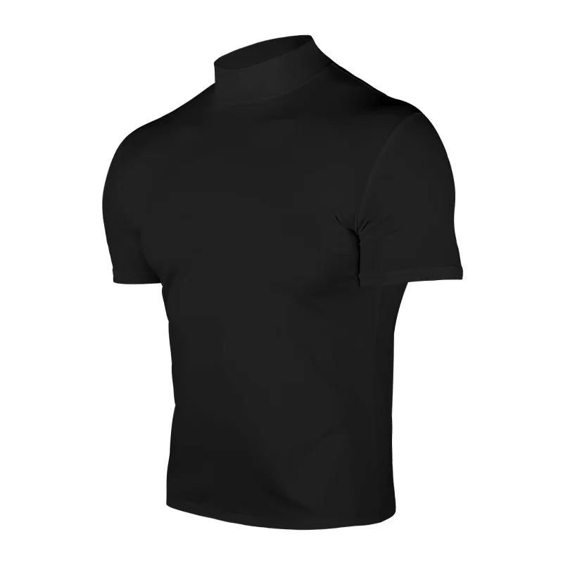 Summer Men Turtleneck Cotton Short Sleeve Slim Body T-Shirt Men Solid Color Base shirt Modale High Collar Short-sleeved Tshirt