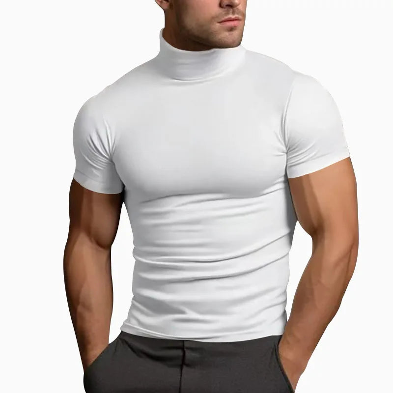 Summer Men Turtleneck Cotton Short Sleeve Slim Body T-Shirt Men Solid Color Base shirt Modale High Collar Short-sleeved Tshirt